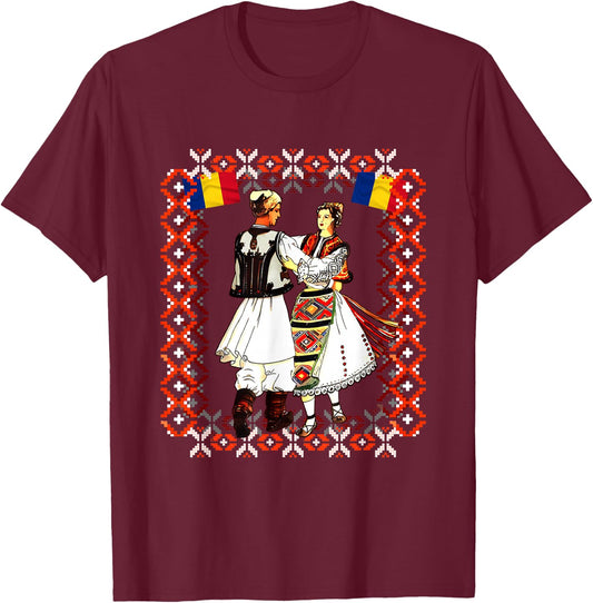 Romanian Folk Dancers T-Shirt - T-Shirt | Maroon