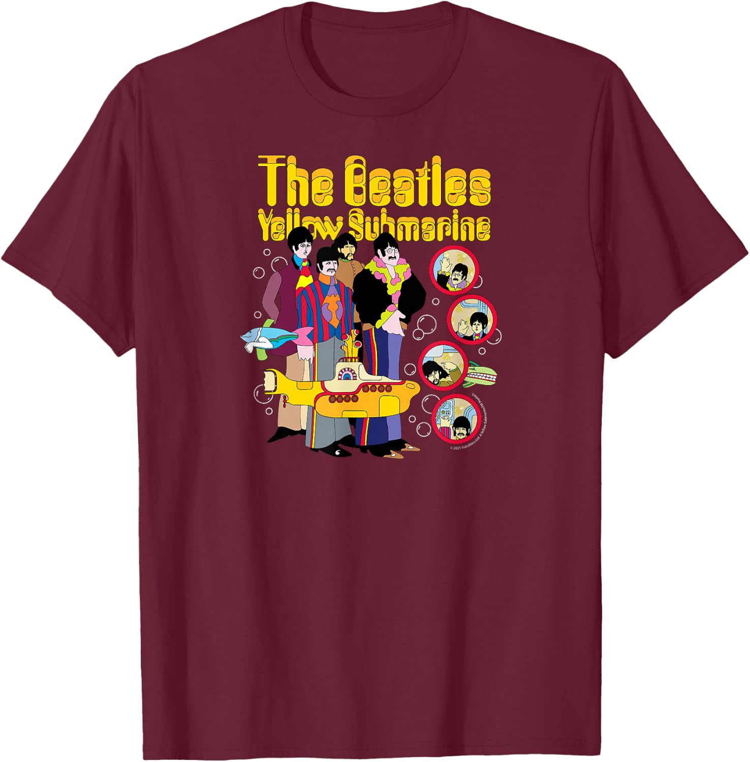 The Beatles - Yellow Submarine Adventure T-Shirt - T-Shirt | Maroon