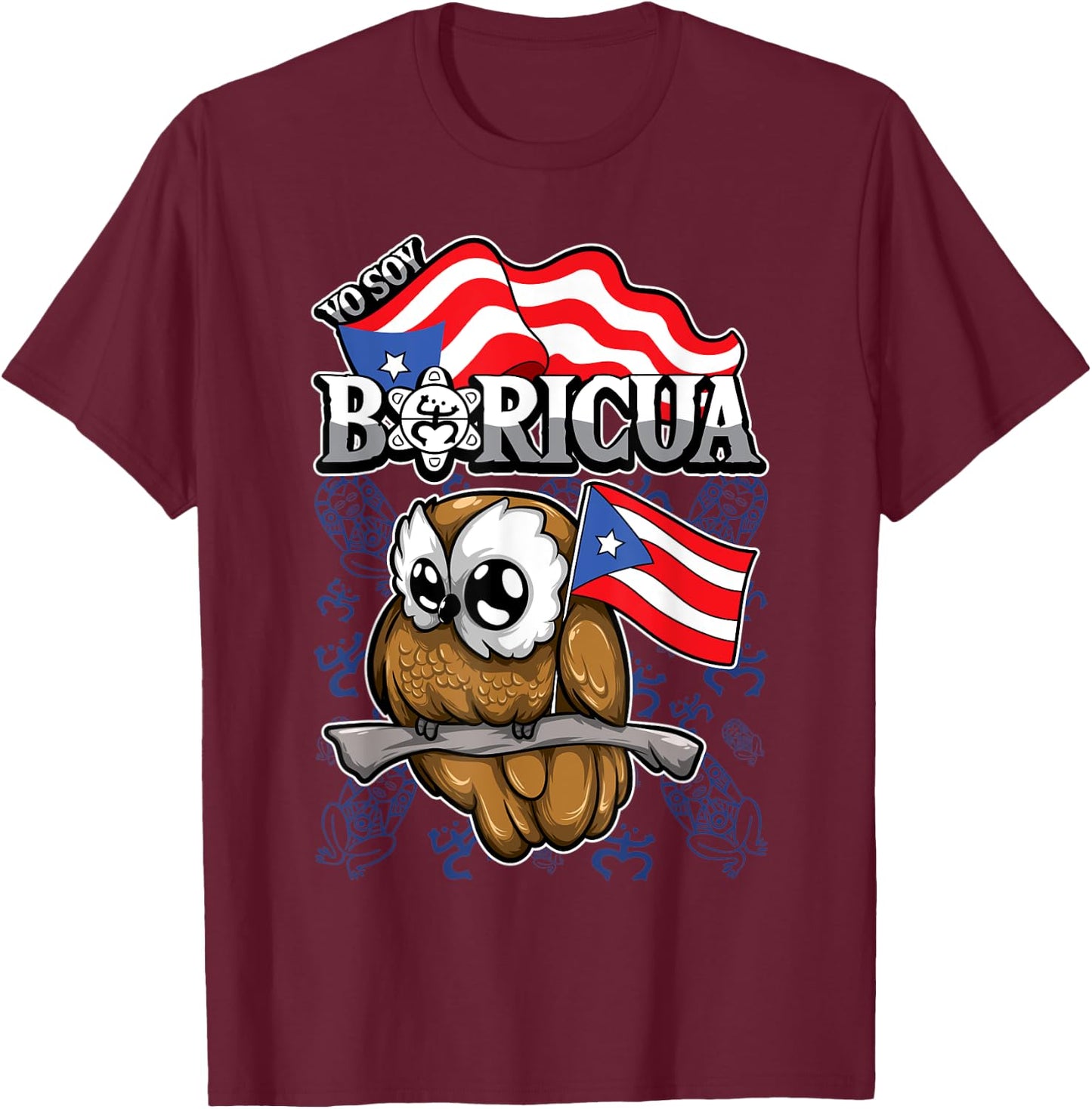 Yo Soy Boricua - Puerto Rico Animals - Owl T-Shirt - T-Shirt | Maroon