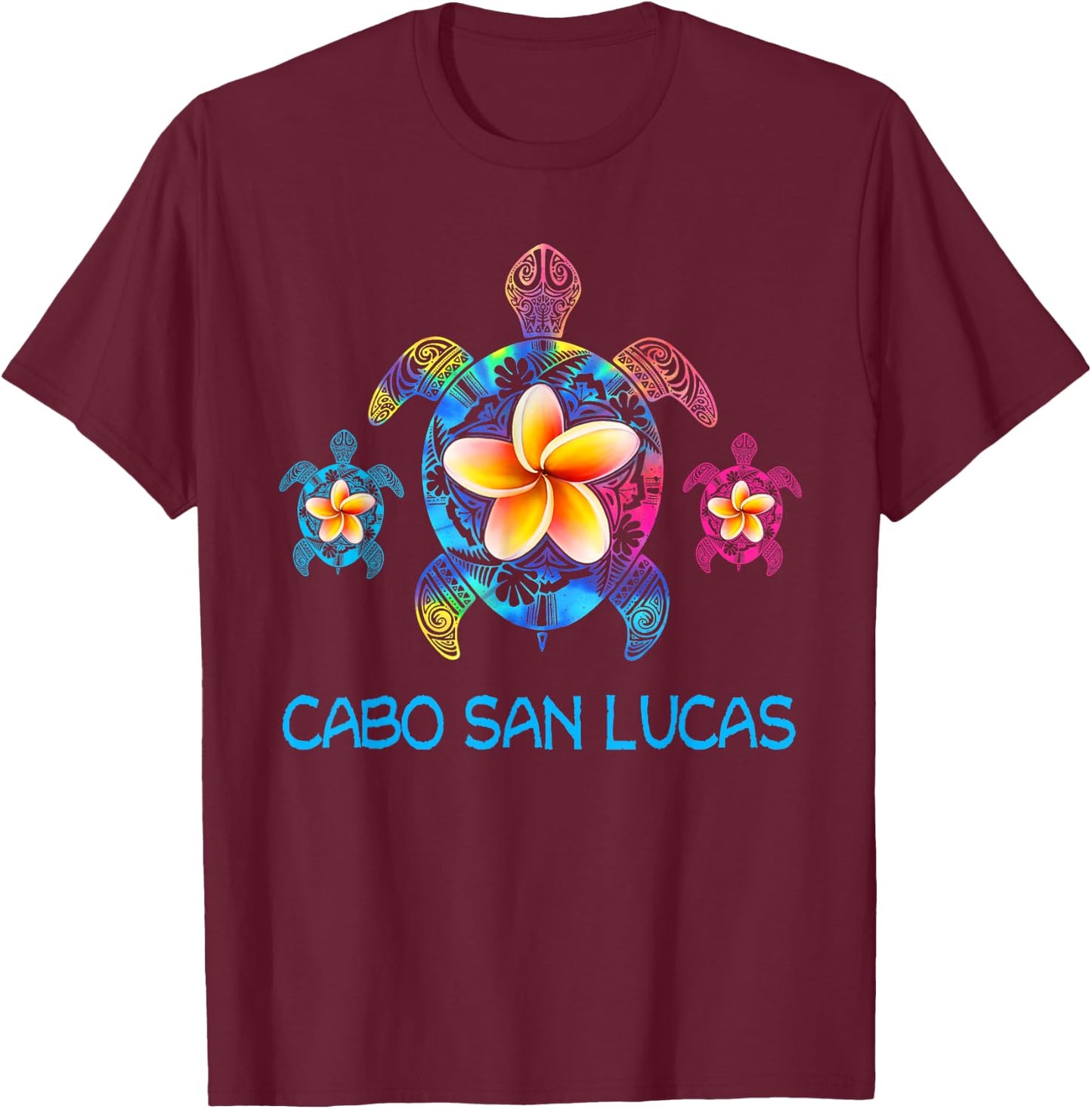 Cabo San Lucas Mexico Tribal Tie Dye Sea Turtle T-Shirt - T-Shirt | Maroon