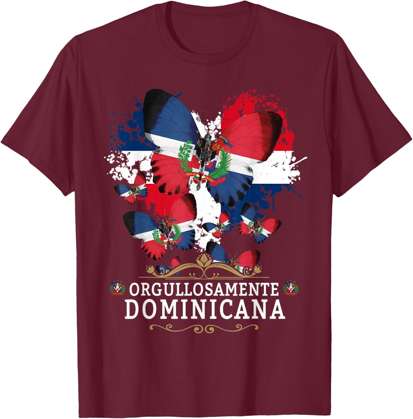 Republica Dominicana Butterfly & Dominican Flag T-Shirt - T-Shirt | Maroon
