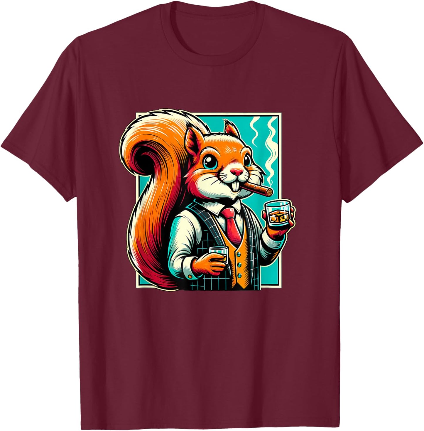 Squirrel Cigar And Whiskey T-Shirt - T-Shirt | Maroon