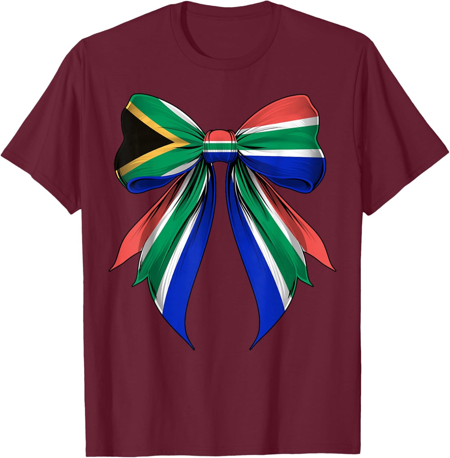 South Africa Flag South African Pride Coquette Ribbon T-Shirt - T-Shirt | Maroon