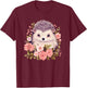 Cute Hedgehog with Flowers I Hedgehog T-Shirt - T-Shirt | Maroon