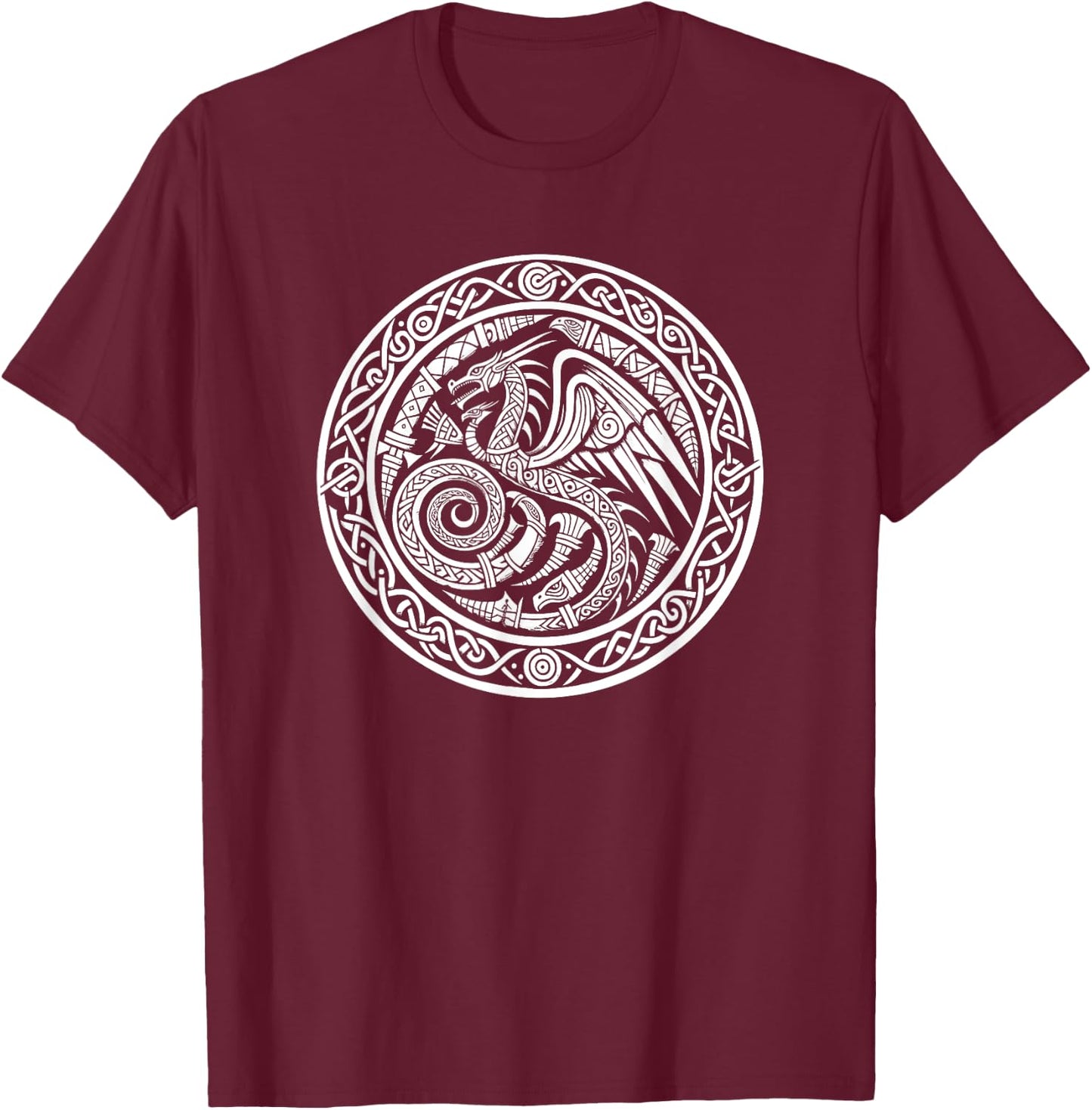 Viking Dragon Celtic Knot Pattern Viking Valhalla T-Shirt - T-Shirt | Maroon