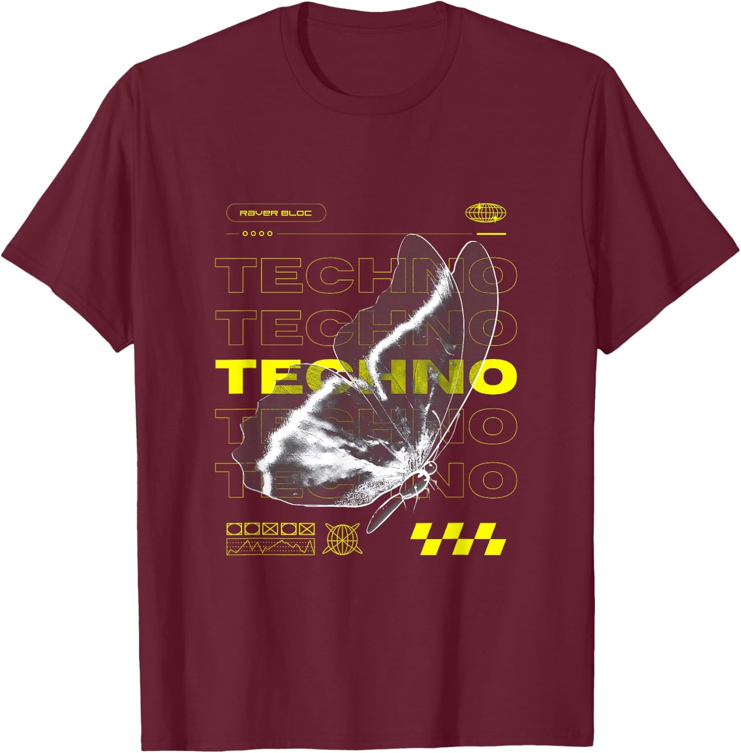 Techno Butterfly Rave , black T-Shirt - T-Shirt | Maroon