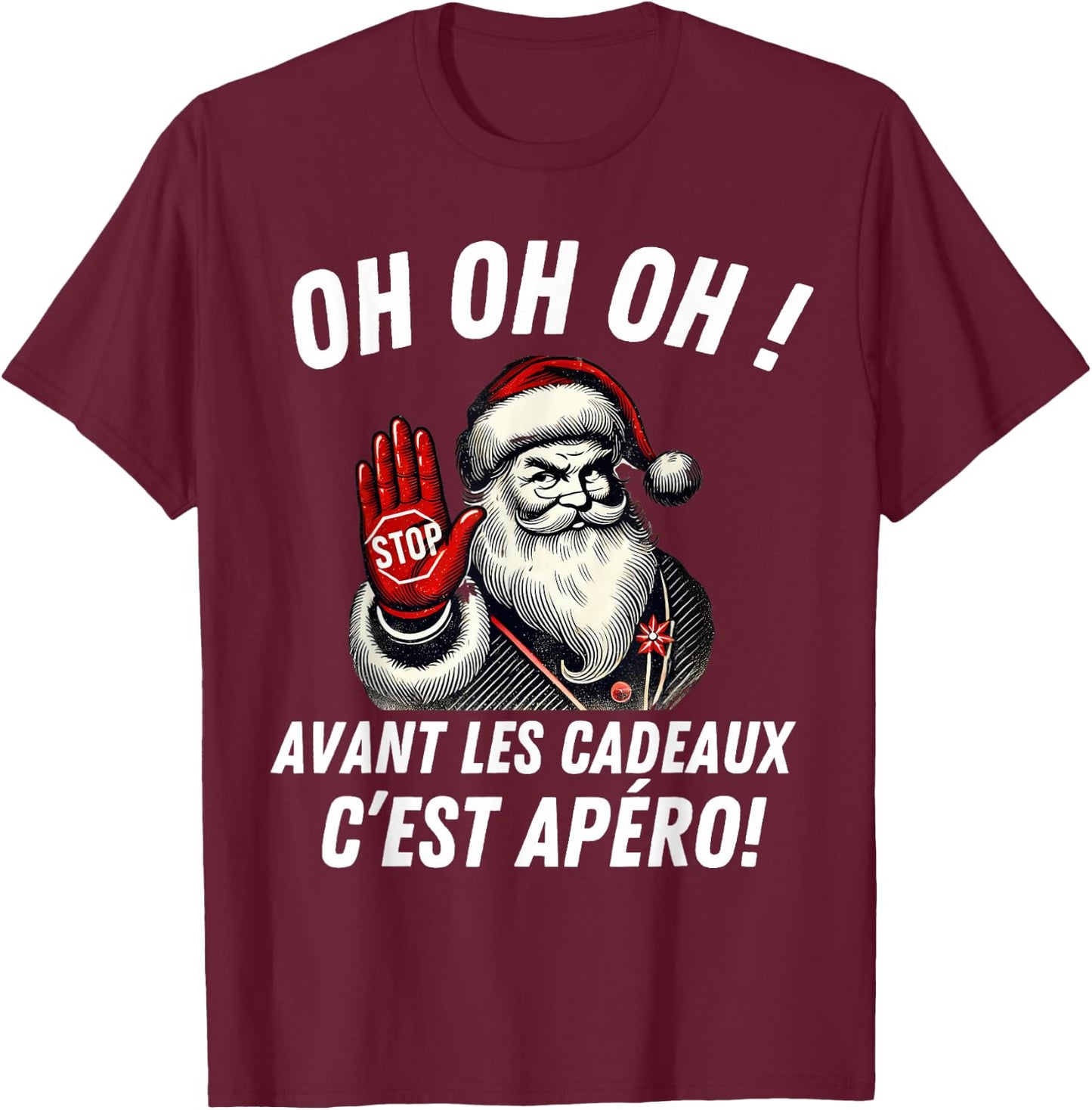 Merry Christmas 2024 Santa Claus Apero Gift Clothing Christmas Man , Black, S T-Shirt - T-Shirt | Maroon