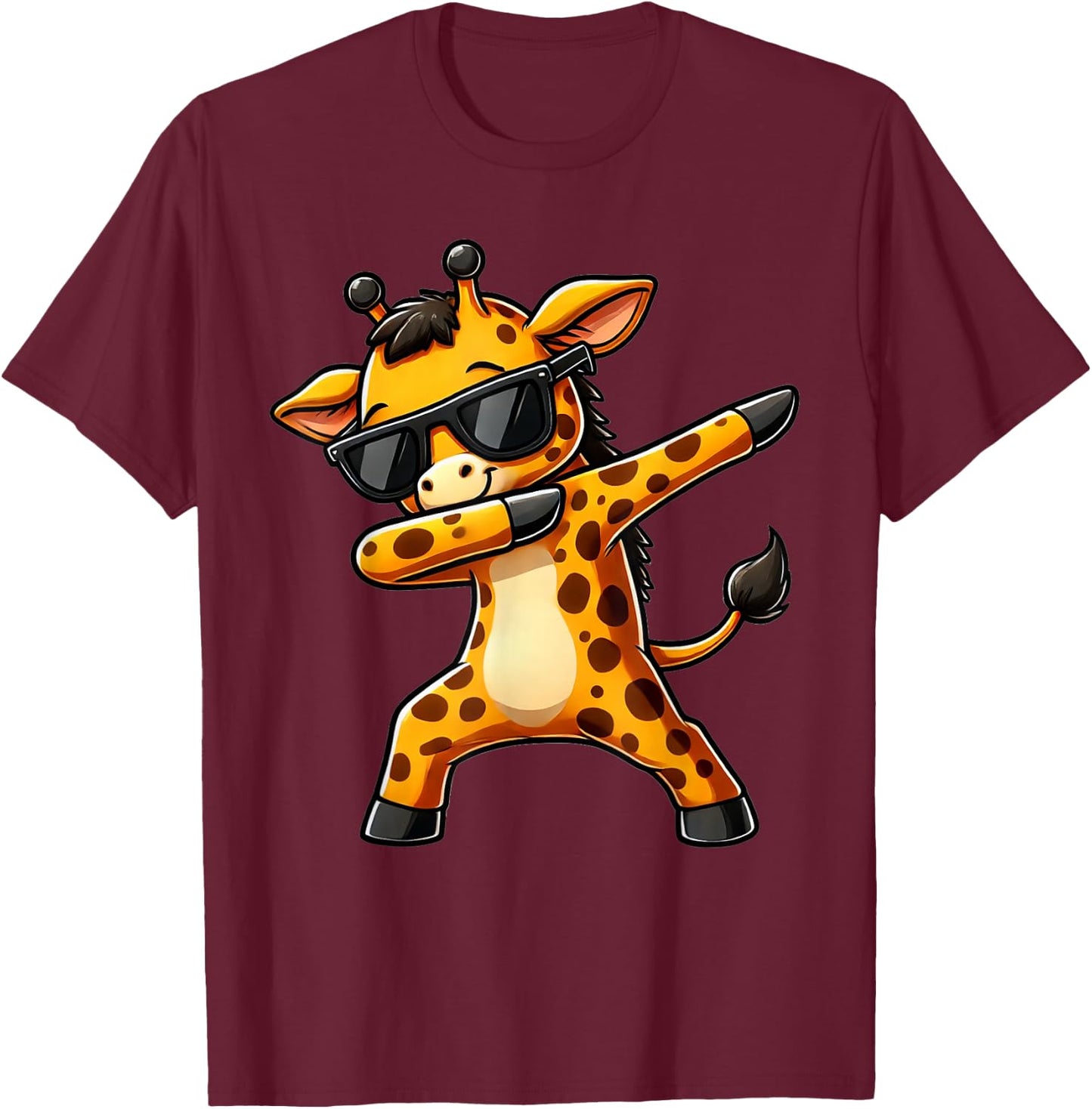 Dabbing Yellow Giraffe Funny Dabben Motif with Giraffe , black T-Shirt - T-Shirt | Maroon