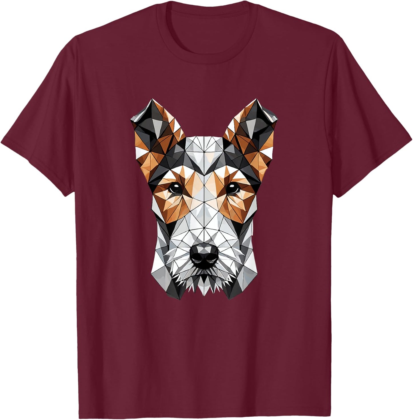 Geometric Art Wire Fox Terrier Wire Hair Fox T-Shirt - T-Shirt | Maroon