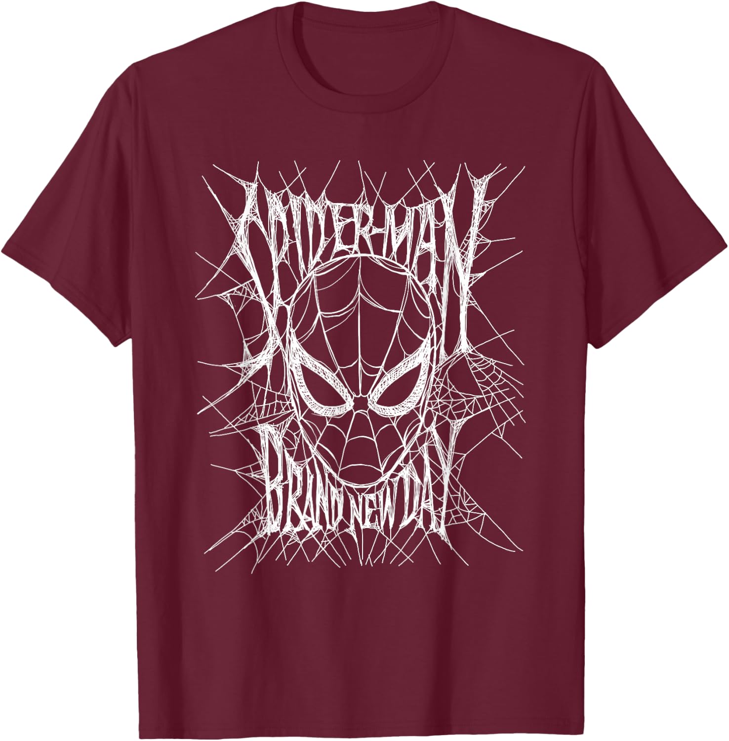 Marvel Studios Spider-Man: BND Movie 2026 Web Mask & Title T-Shirt - T-Shirt | Maroon