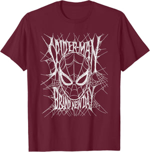 Marvel Studios Spider-Man: BND Movie 2026 Web Mask & Title T-Shirt - T-Shirt | Maroon