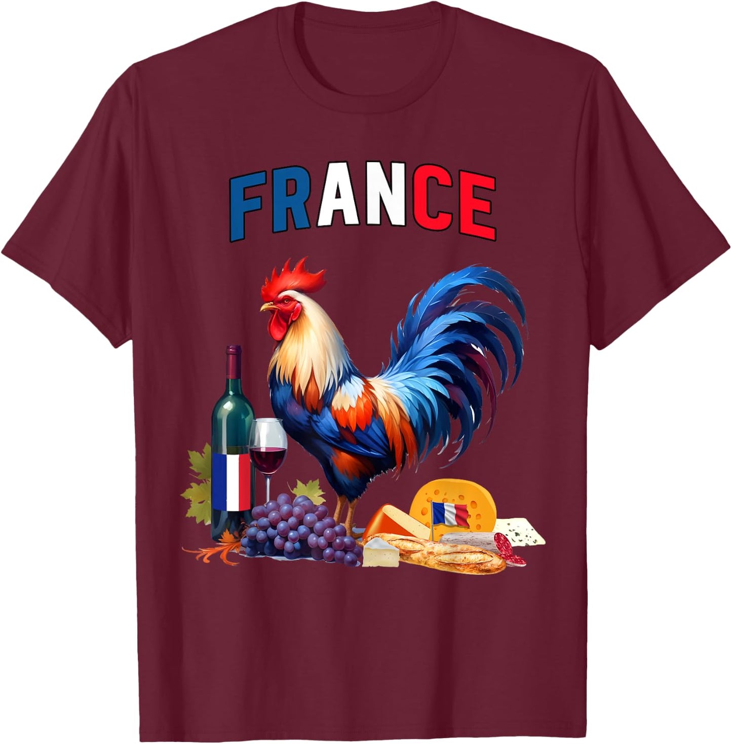 Flag France Tricolour Tradition Terroir Honor Respect , Blue, S T-Shirt - T-Shirt | Maroon