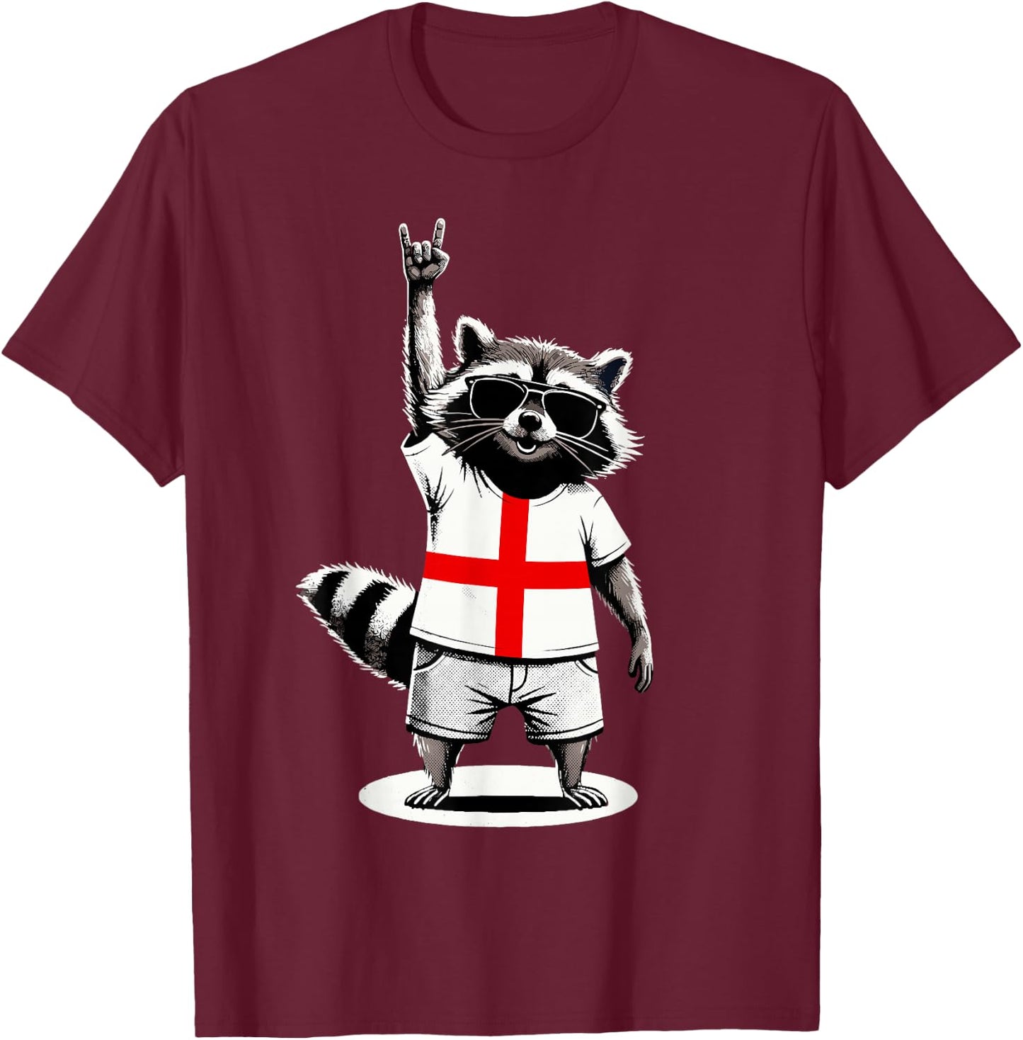 English Flag Raccoon Funny England T-Shirt - T-Shirt | Maroon