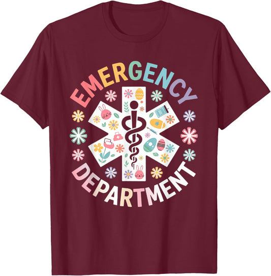 Emergency Nurse Easter Emergency Department ER Nurses Bunny T-Shirt - T-Shirt | Maroon