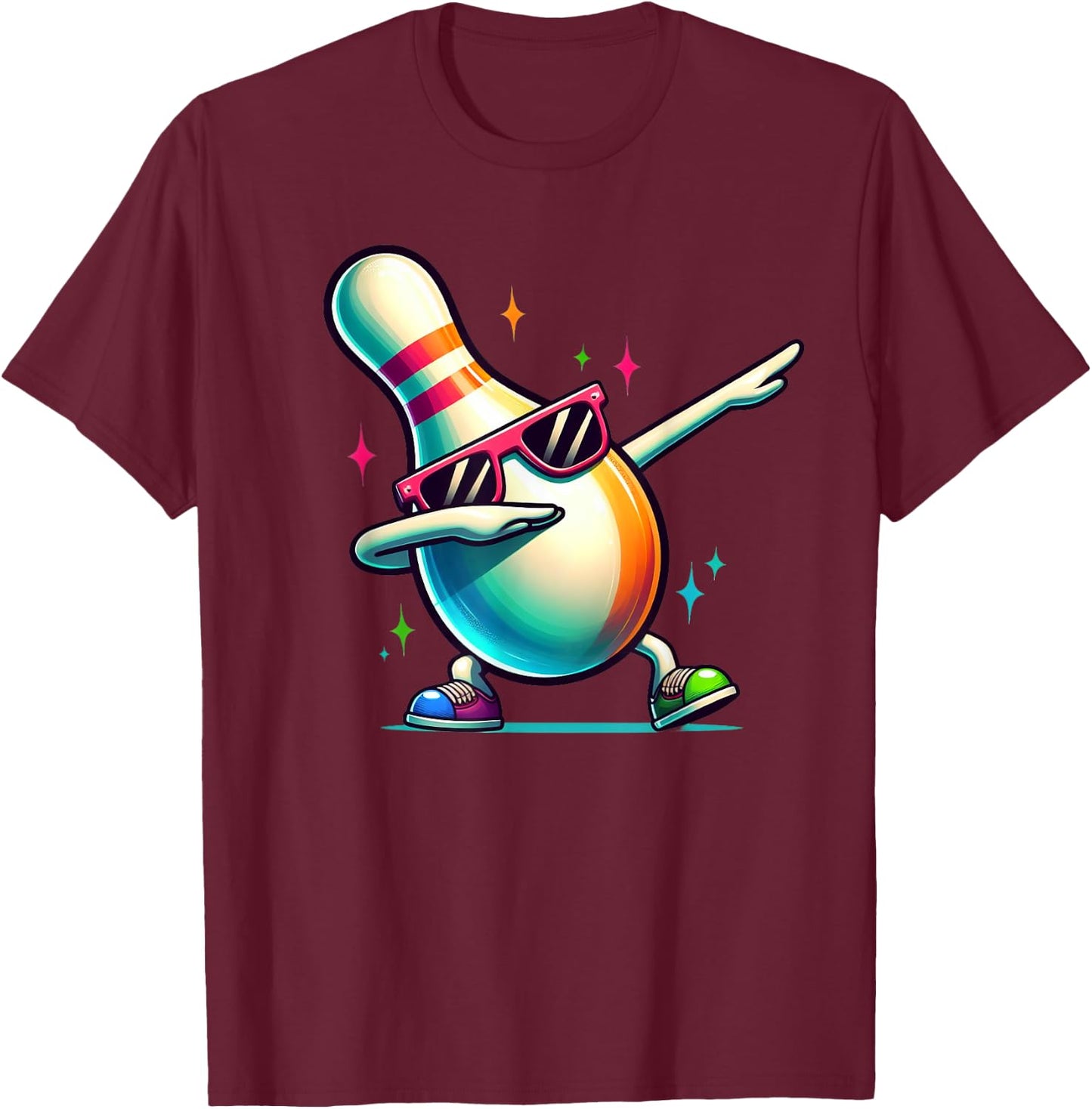 Bowling Pin Dabbing Sunglasses Bowler Player Kids Boys Men T-Shirt - T-Shirt | Maroon