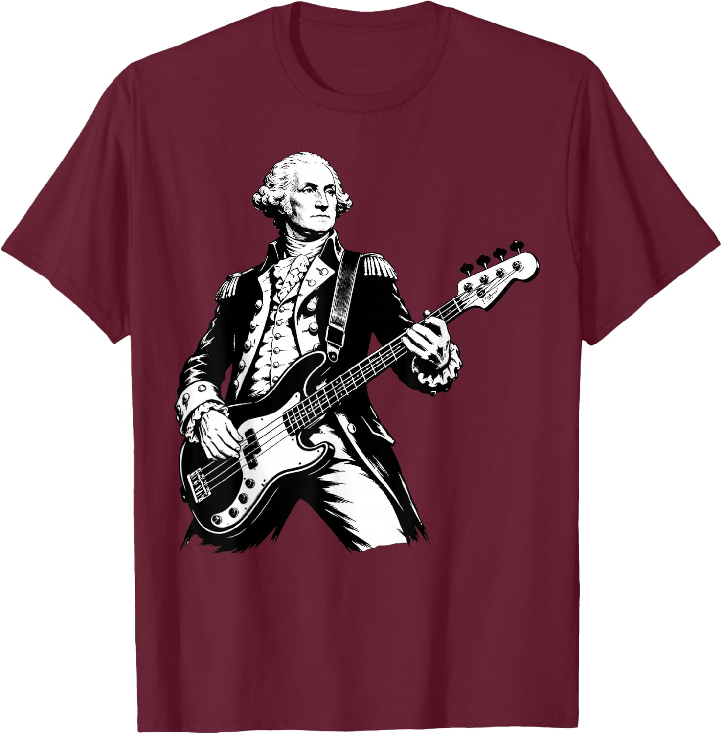 George Washington Playing Bass Guitar, 250 Years 4th of July T-Shirt - T-Shirt | Maroon