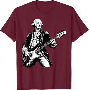 George Washington Playing Bass Guitar, 250 Years 4th of July T-Shirt - T-Shirt | Maroon
