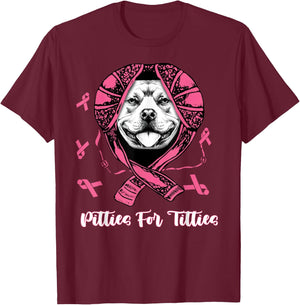 Pitties For Titties Funny Pitbull Breast Cancer Awareness T-Shirt - T-Shirt | Maroon
