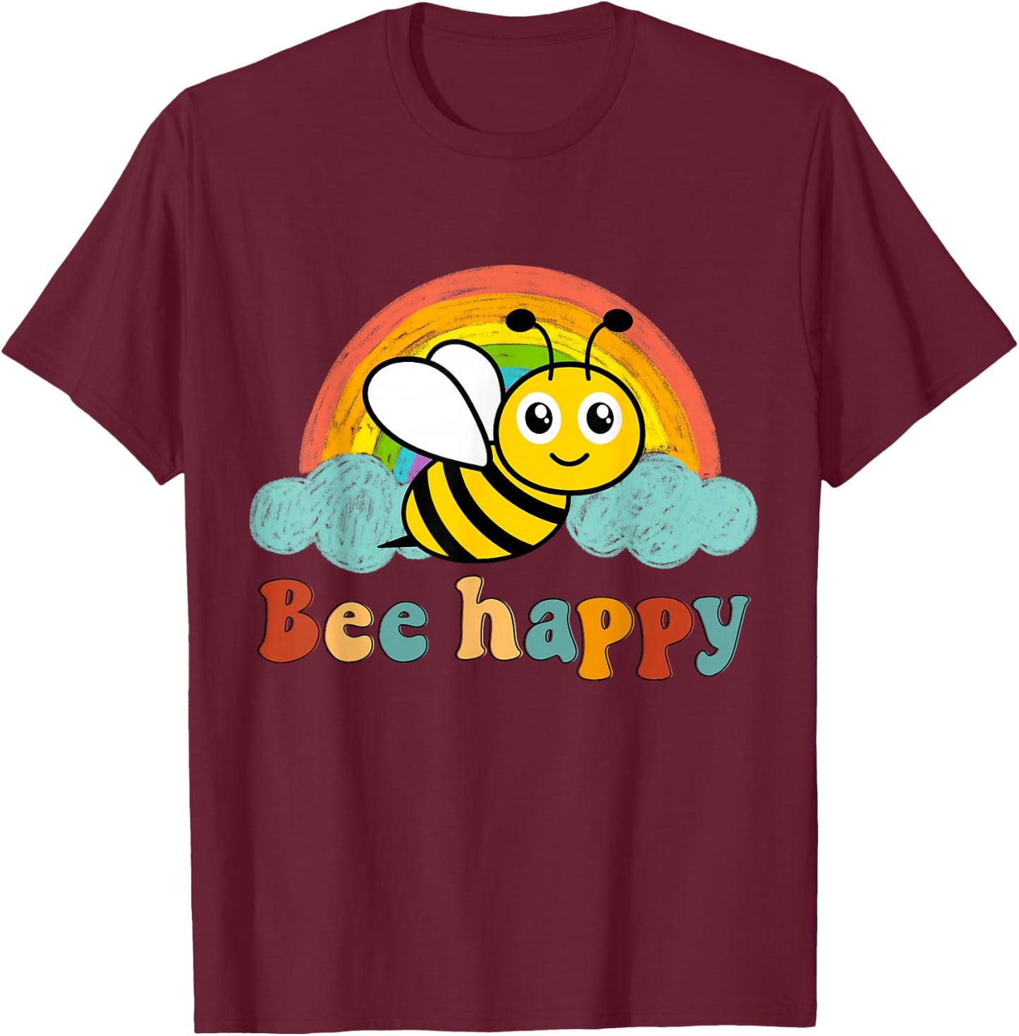 Bee Happy Funny Motif with Cute Bee Queen , black, s T-Shirt - T-Shirt | Maroon