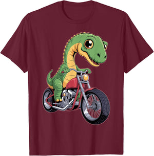Vibrant Chibi Dinosaur Rider T-Shirt - T-Shirt | Maroon