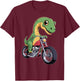 Vibrant Chibi Dinosaur Rider T-Shirt - T-Shirt | Maroon