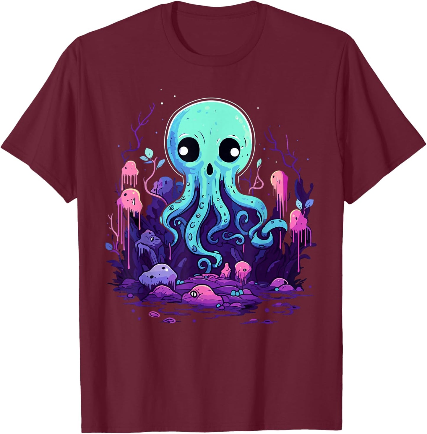 Pastel Goth Octopus Kawaii Cute Creepy Halloween Anime T-Shirt - T-Shirt | Maroon
