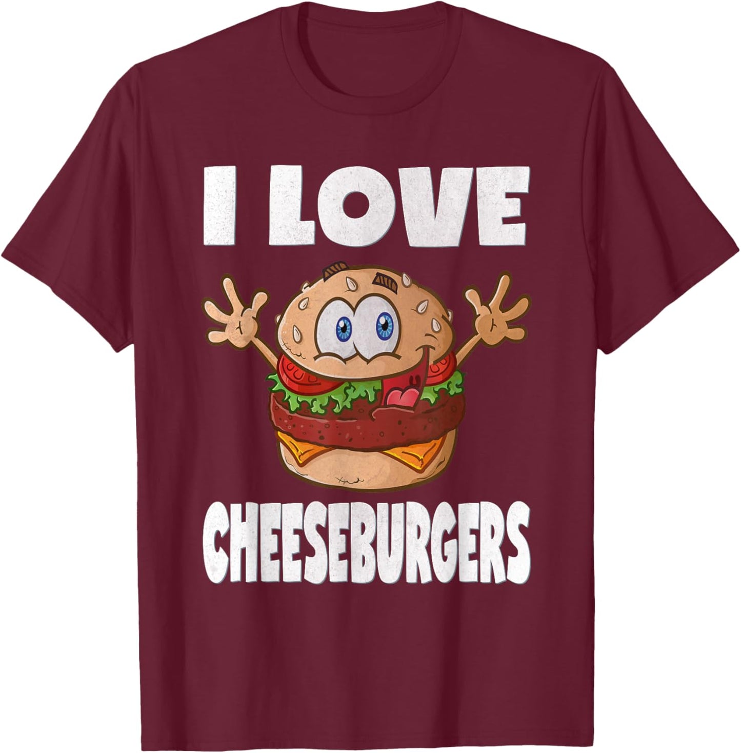 I Love Cheeseburgers Funny Cute Vintage Cheeseburger T-Shirt - T-Shirt | Maroon