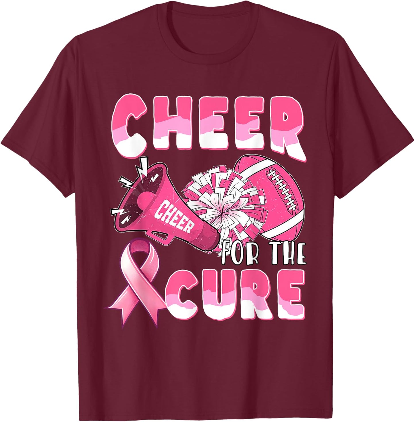 Pink Breast Cancer Awareness Cheer for the Cure Football T-Shirt - T-Shirt | Maroon