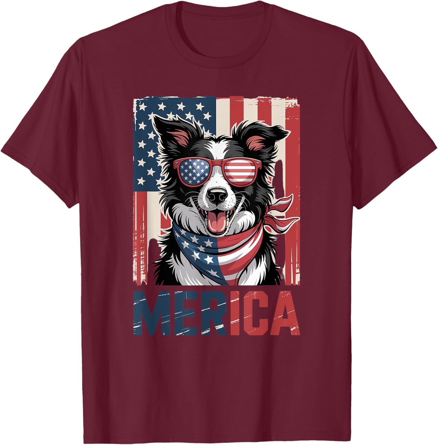 US Flag Merica Border Collie 4th of July T-Shirt - T-Shirt | Maroon