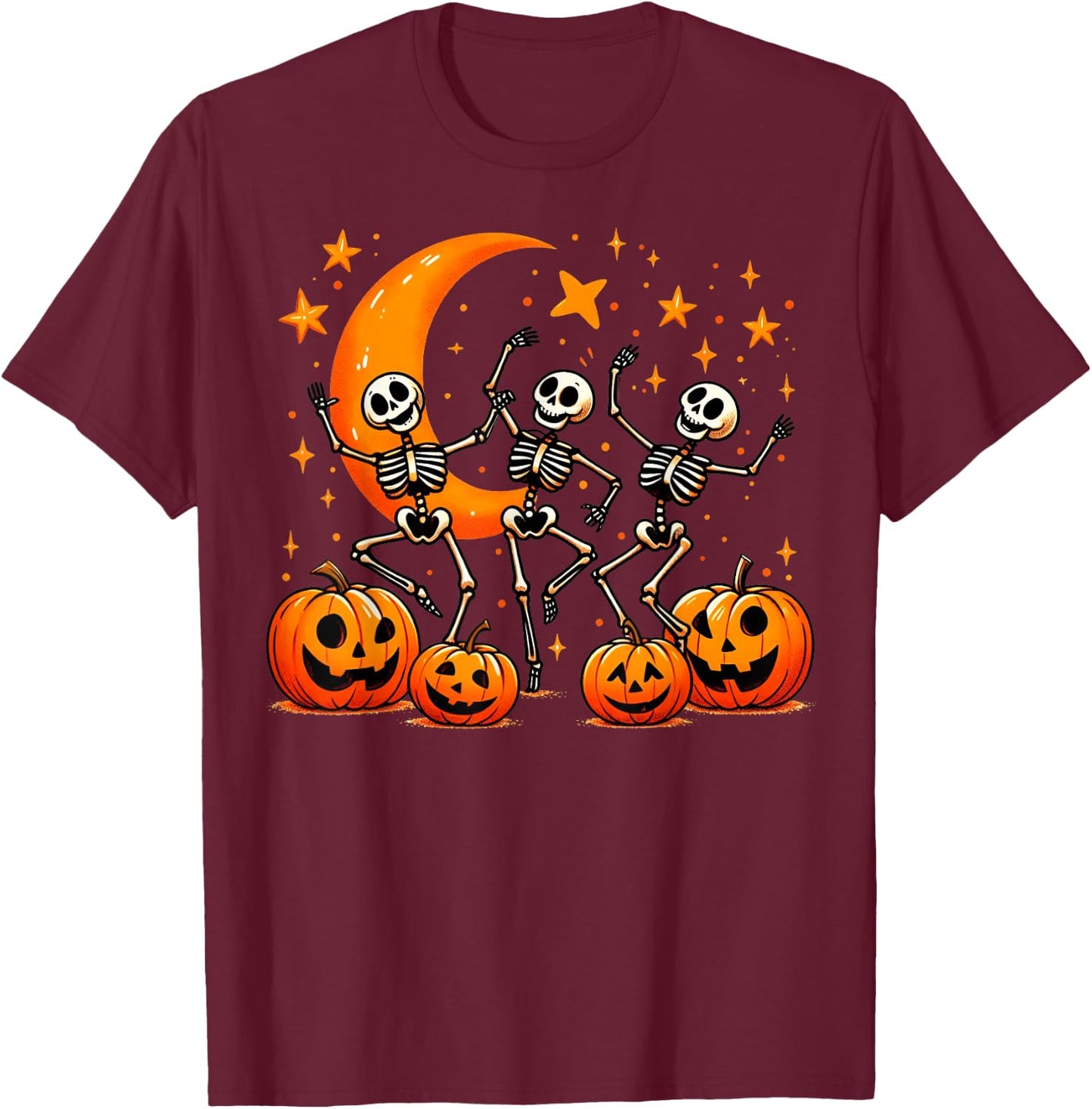 Happy Dancing Skeleton Halloween Pumpkin Women's T-Shirt - T-Shirt | Maroon