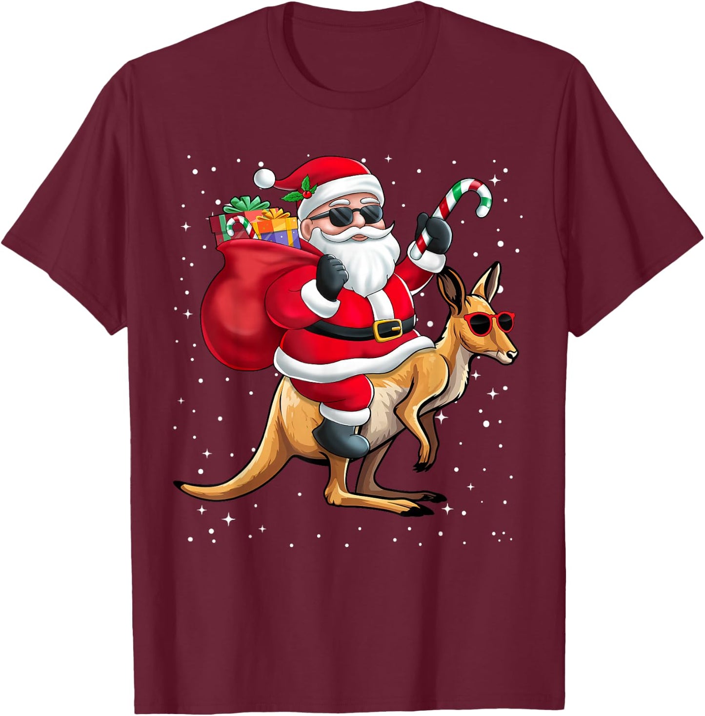 Santa Claus Riding A Kangaroo Christmas Boy Girl Kids T-Shirt - T-Shirt | Maroon