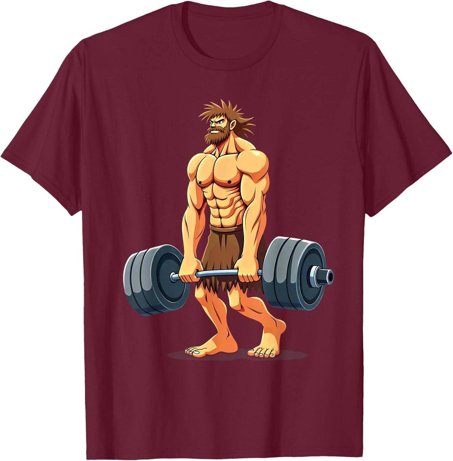 Workout Gym Caveman Deadlift Weightlifting T-Shirt - T-Shirt | Maroon