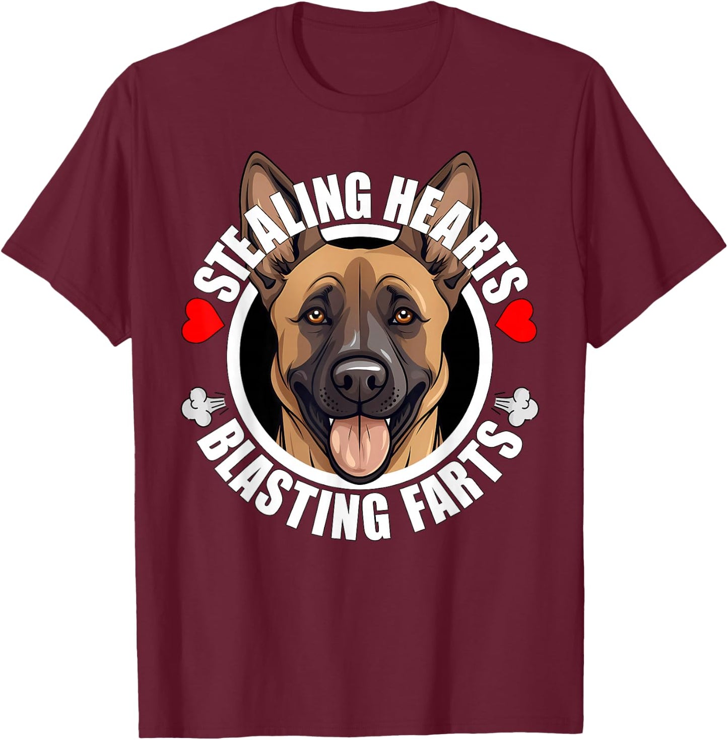 Funny Belgian Malinois Stealing Hearts Blasting Farts Dog T-Shirt - T-Shirt | Maroon