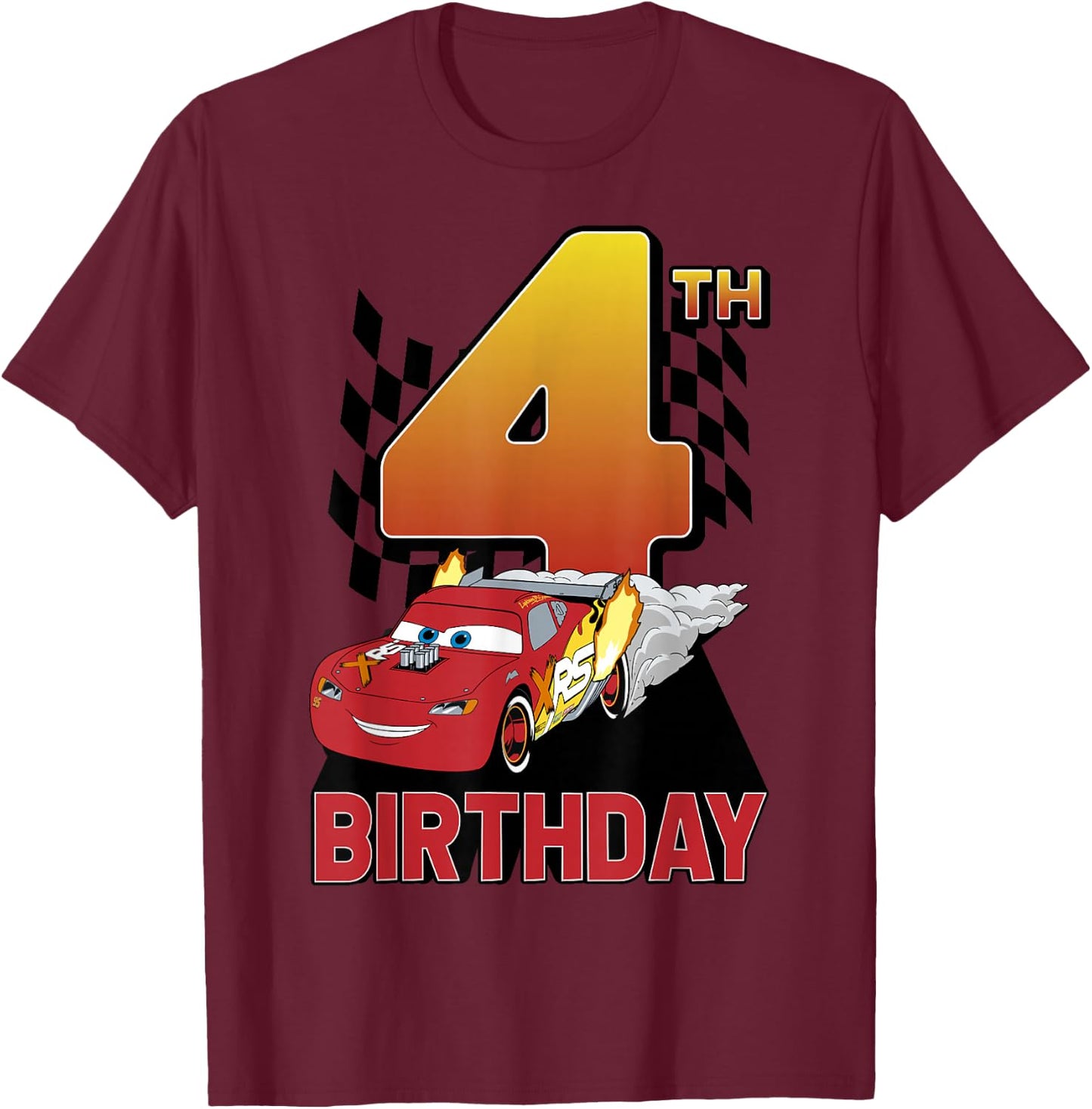 Disney Pixar Cars Lightning McQueen's Fourth Birthday T-Shirt - T-Shirt | Maroon