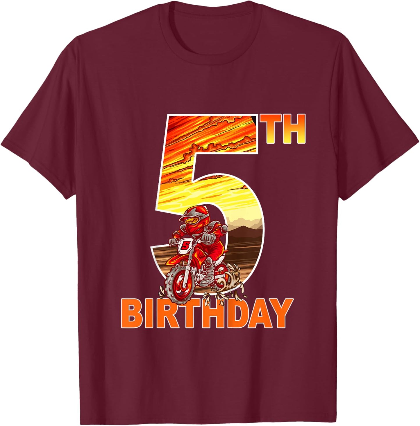 5 Year Old Dirt Bike Birthday Party Motocross MX 5th T-Shirt - T-Shirt | Maroon