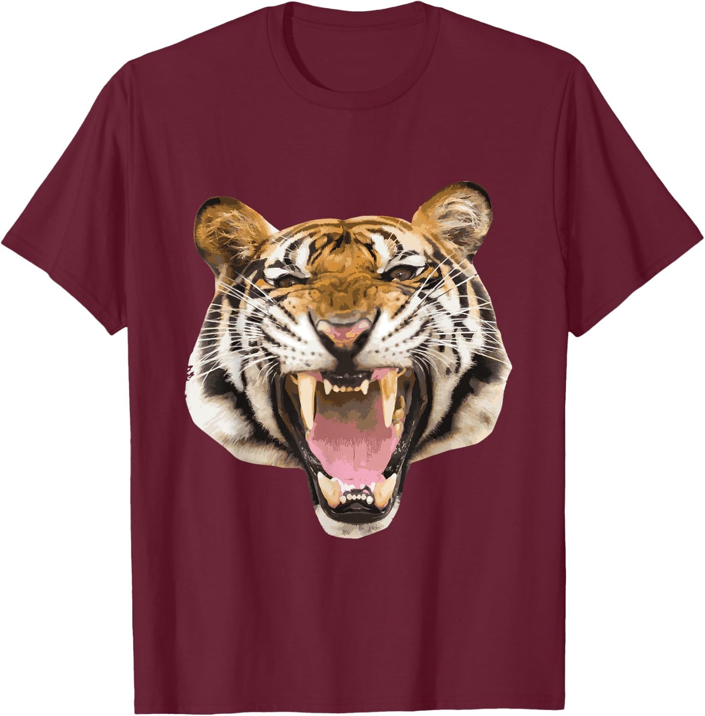 Realistic Tiger Roaring Face Animal Lovers Gift Small T-Shirt - T-Shirt | Maroon