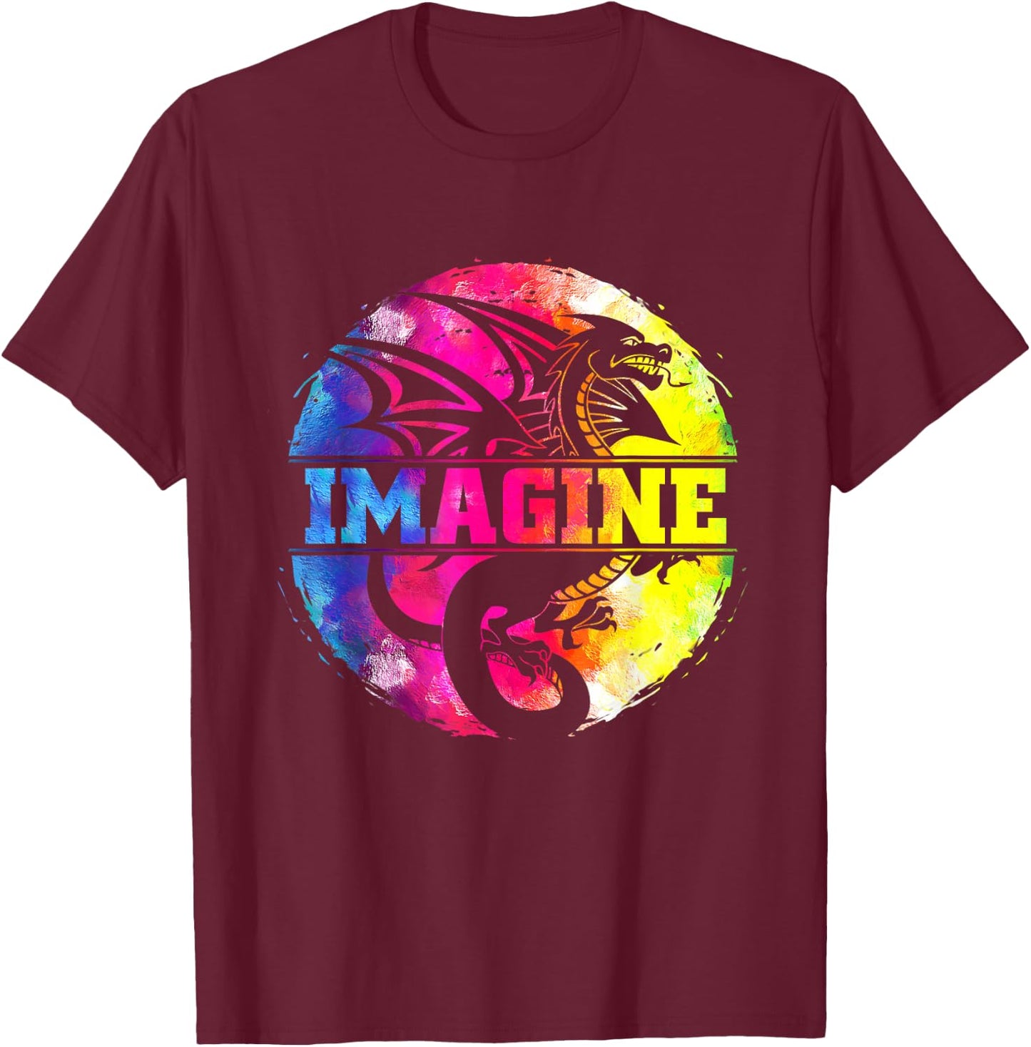 Imagine Fantasy Dragon Retro Tribal T-Shirt - T-Shirt | Maroon