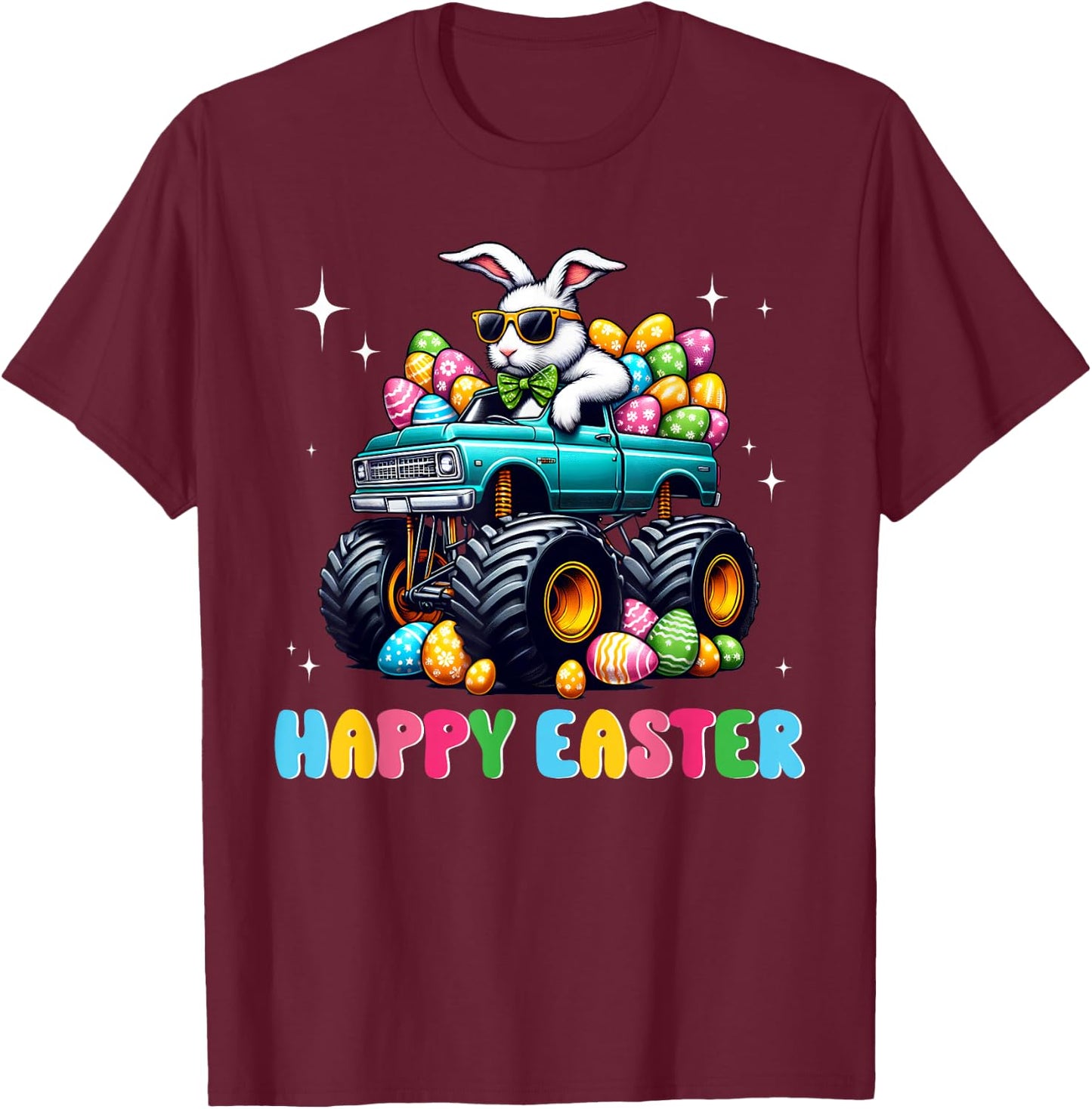 Funny Boys Happy Easter Monster Truck Easter Eggs Toddler T-Shirt - T-Shirt | Maroon