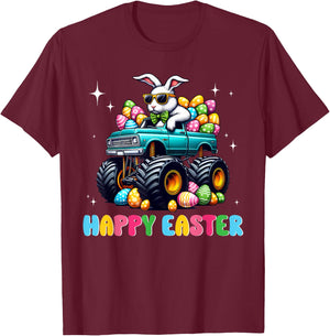Funny Boys Happy Easter Monster Truck Easter Eggs Toddler T-Shirt - T-Shirt | Maroon