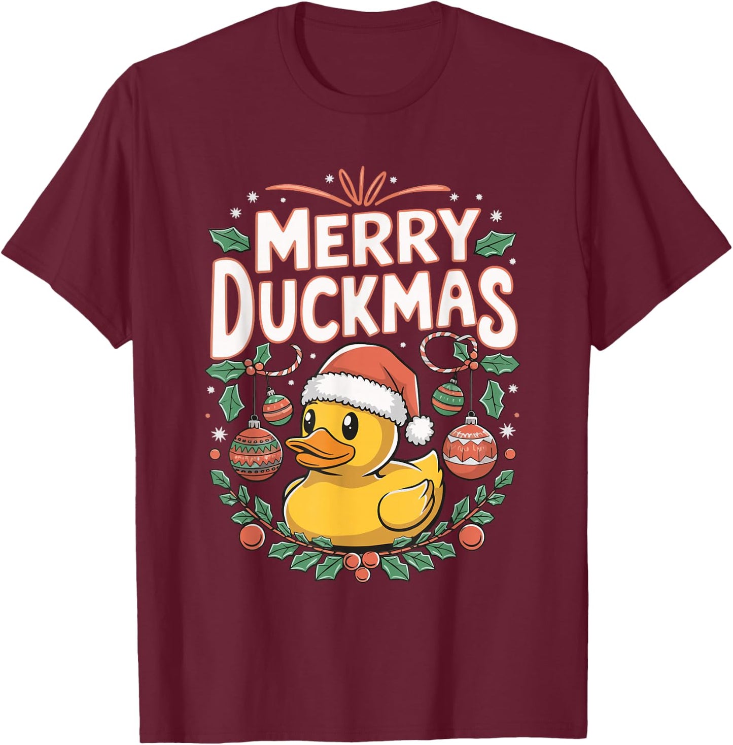 Merry Duckmas Christmas Rubber Duck T-Shirt - T-Shirt | Maroon