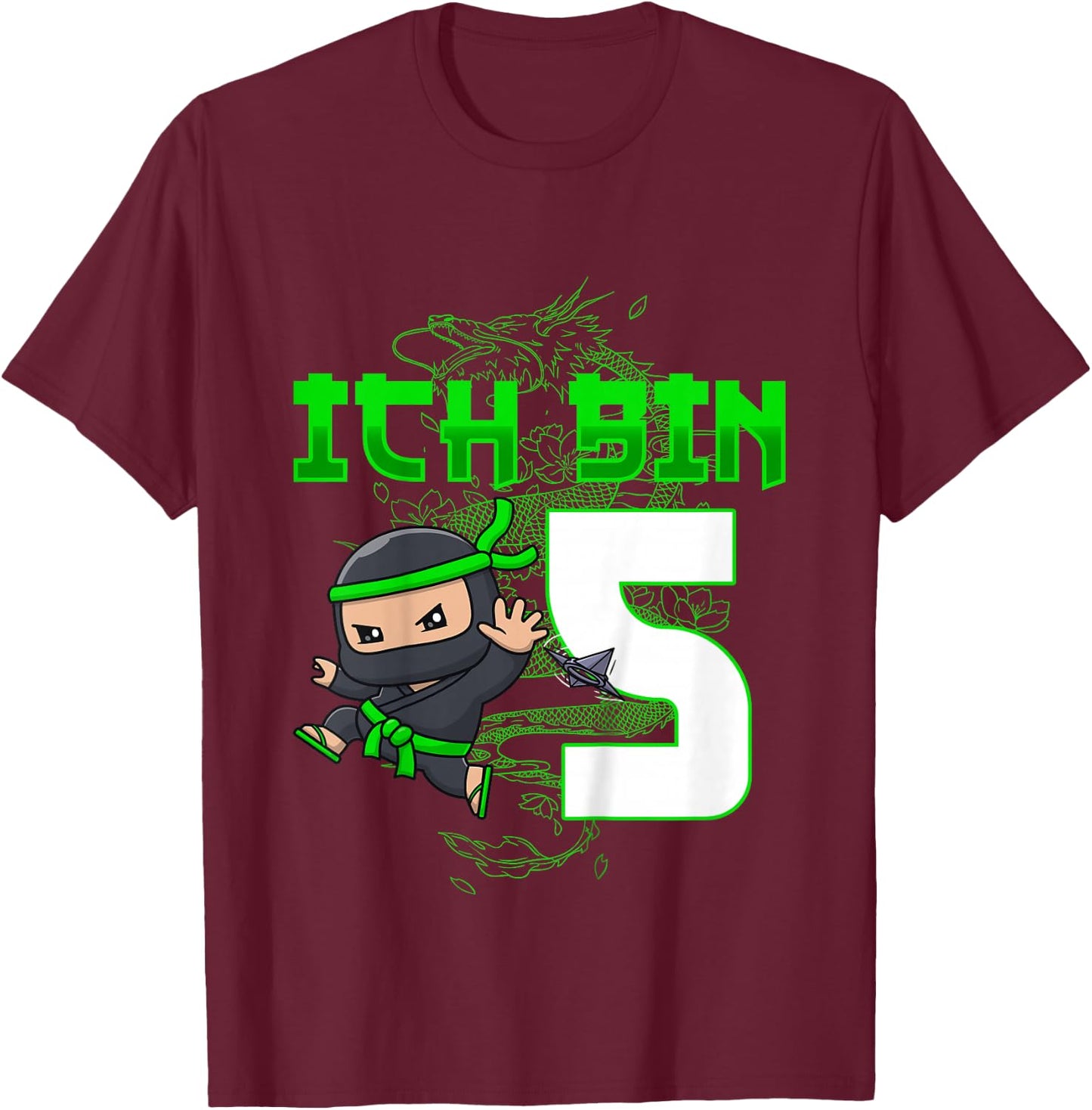 Kids 5th Birthday I Am 5 Years Old Ninja Funny Boy Child , black T-Shirt - T-Shirt | Maroon