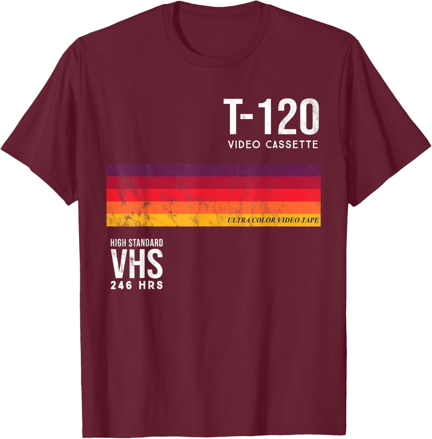 Vintage 80s VHS video cassette tape , Black, S T-Shirt - T-Shirt | Maroon