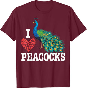 I-Love Peacocks Bird Colourful Animal Peacock T-Shirt - T-Shirt | Maroon