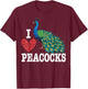 I-Love Peacocks Bird Colourful Animal Peacock T-Shirt - T-Shirt | Maroon