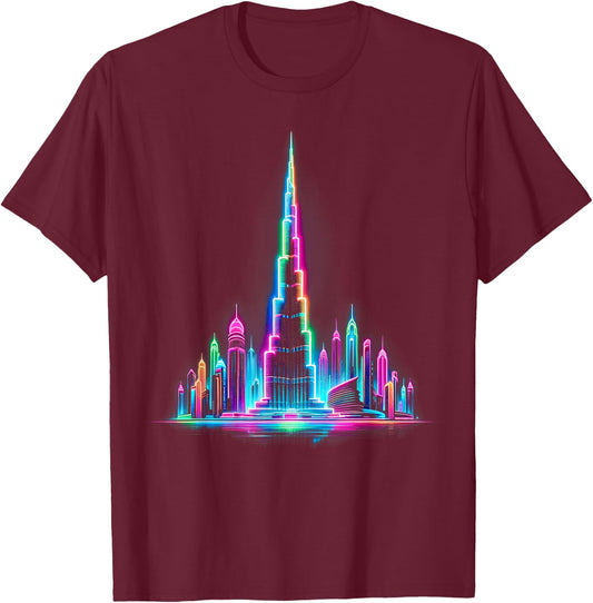Bright Burj Khalifa Elegance – Buntes Dubai T-Shirt - T-Shirt | Maroon