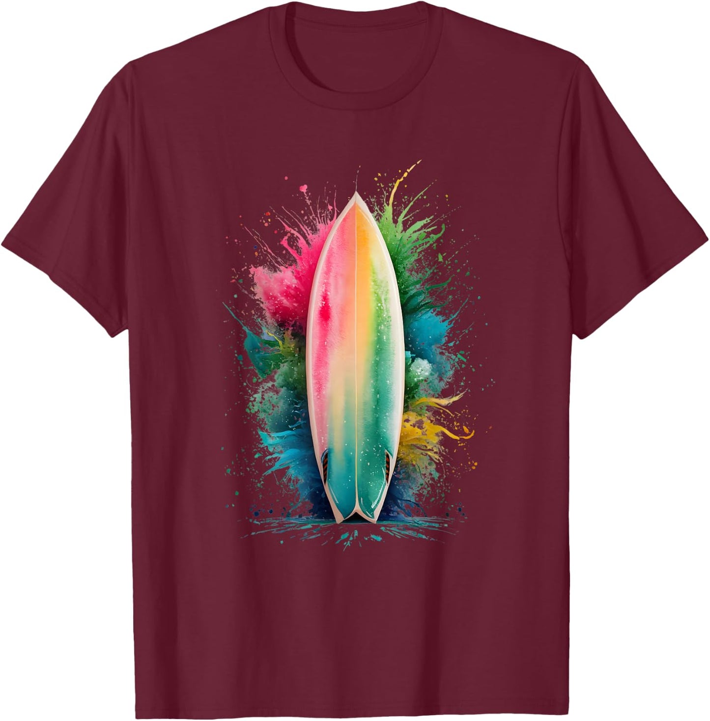 Surfer Herren Damen Bunt Aquarell Surfen T-Shirt - T-Shirt | Maroon