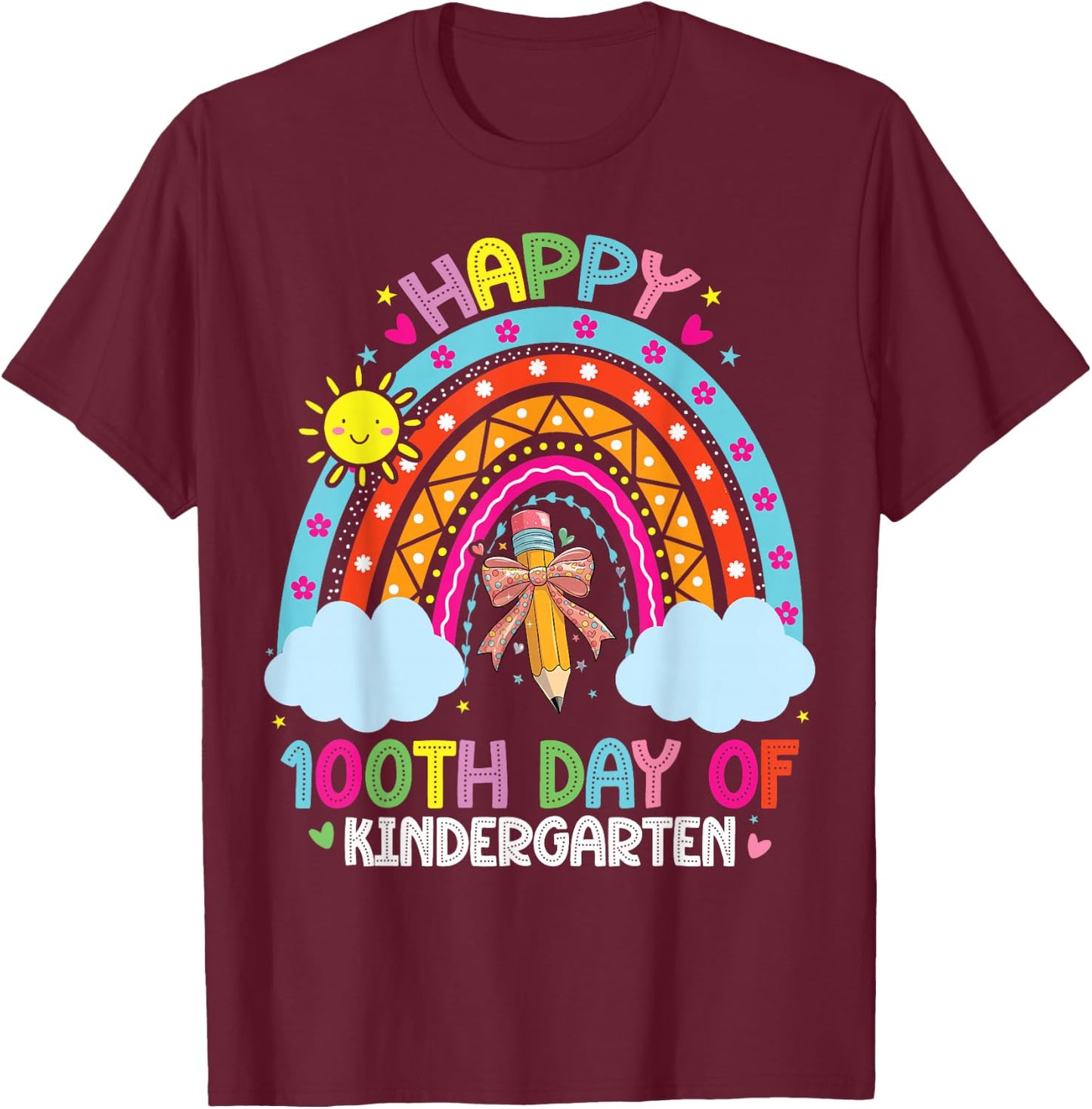 100th Day Of Kindergarten Funny 100 Days Of School Teacher T-Shirt - T-Shirt | Maroon
