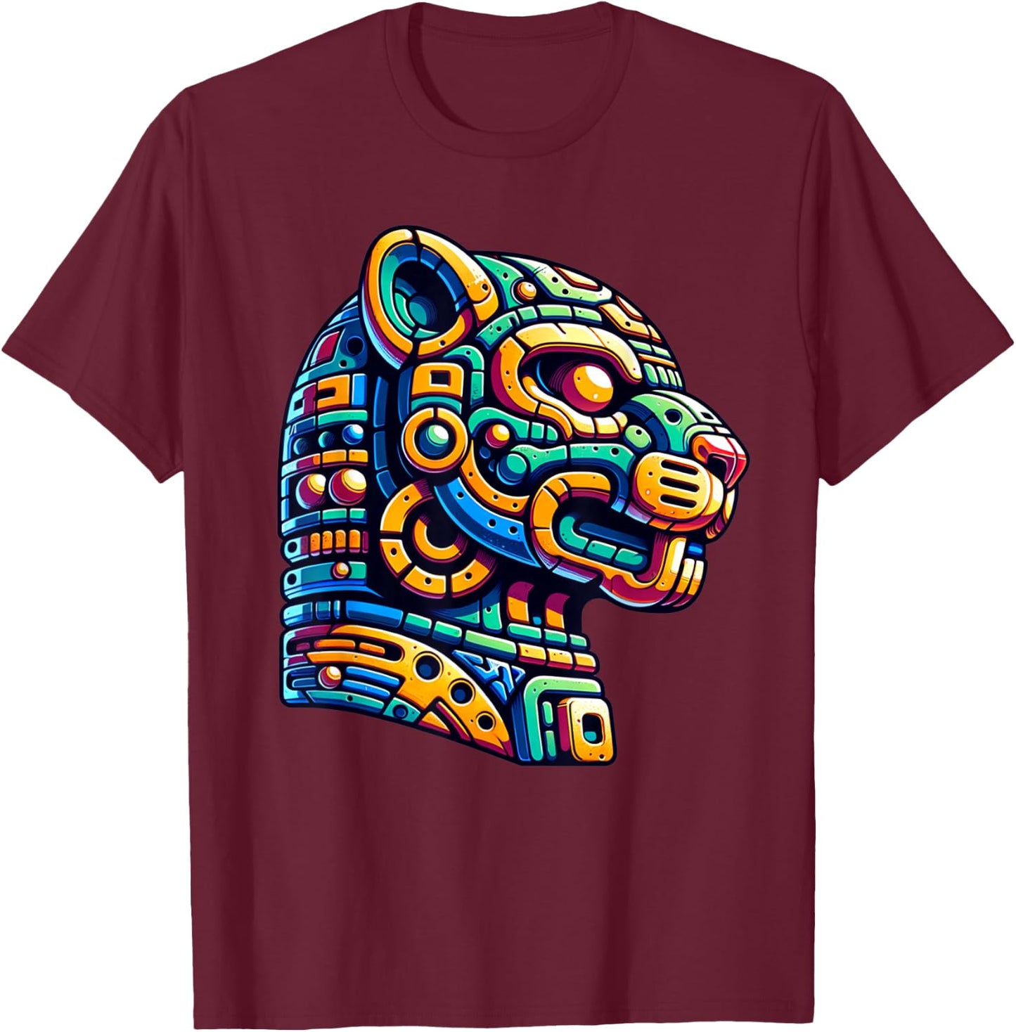 Aztec Symbol Of Strength Mayan Jaguar And Mexican Mythology T-Shirt - T-Shirt | Maroon