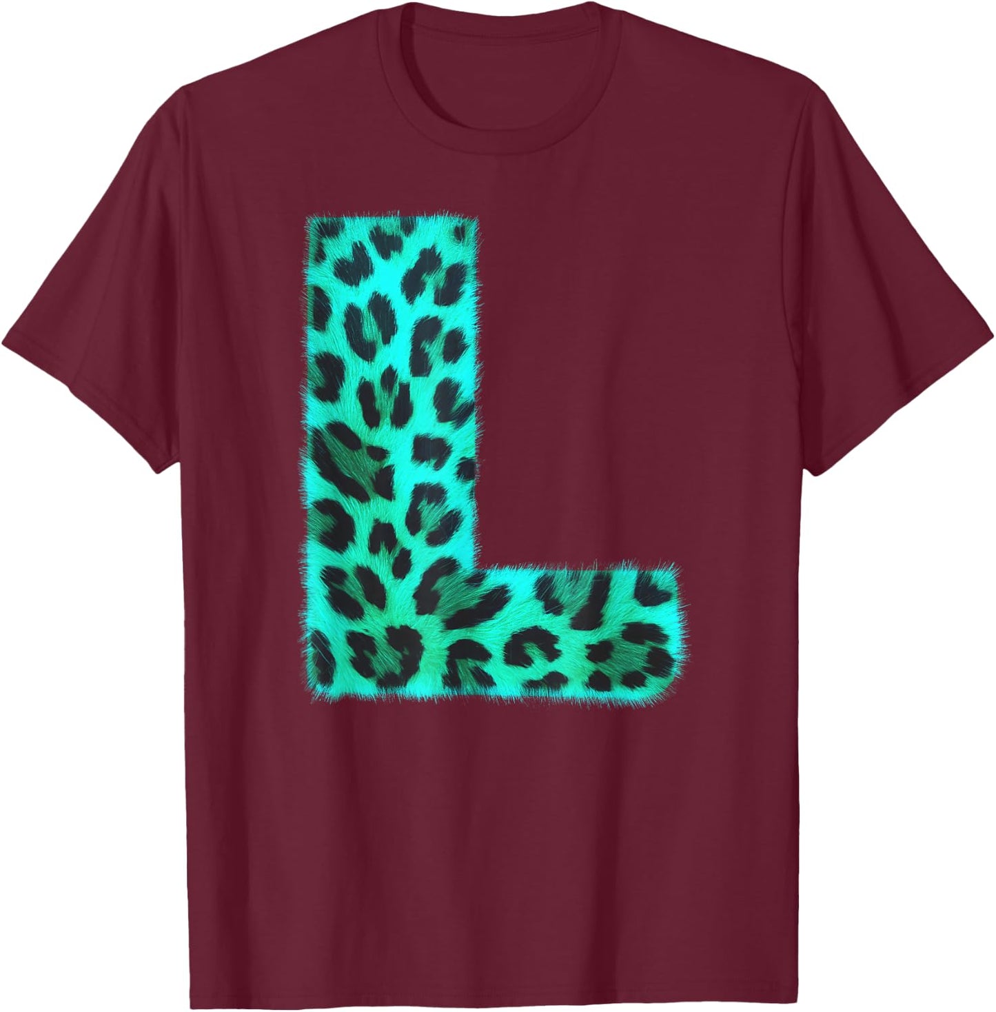 Letter L Cheetah Leopard Print Blue Initial Zebra Matching T-Shirt - T-Shirt | Maroon