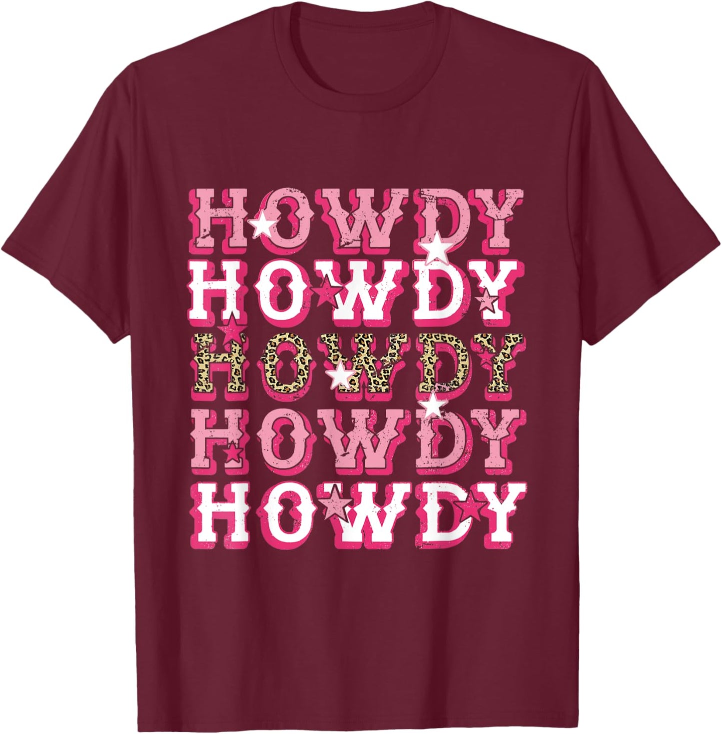 Vintage Leopard Howdy Rodeo Western Country Southern Cowgirl T-Shirt - T-Shirt | Maroon